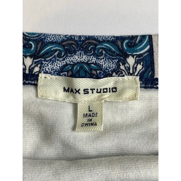 Max Studio Blue Teal Gold Gray Patterned Knit Maxi Skirt Women's Size Large - Picture 3 of 7